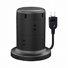 タワー型タップ／８個口／雷サージ／２ｍ／ブラック