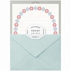 レターセット　活版　花フレーム柄　水色　８６４７８