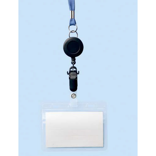 リール式吊下げ名札 チャックタイプ青