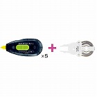 裏から見えない修正テープ幅６ｍｍ本体５個＋詰替１個