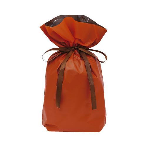 梨地ポリ巾着袋(底マチ付) オレンジ M 20枚