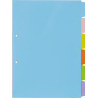 ＰＰ製カラー仕切カード　Ａ４縦２穴　６山