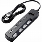 雷ガードタップ個別スイッチ４個口２．５ｍ　ブラック