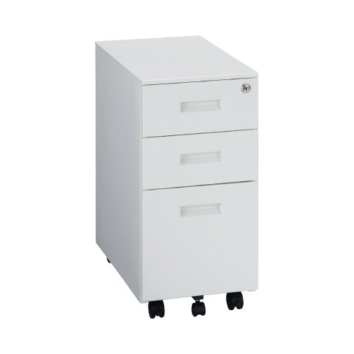 スチールデスクワゴン3段スリム300ホワイト