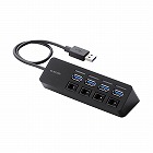 ＵＳＢＨＵＢ３．０／個別スイッチ付き／マグネット付き／バスパワー／４ポート／ブラック