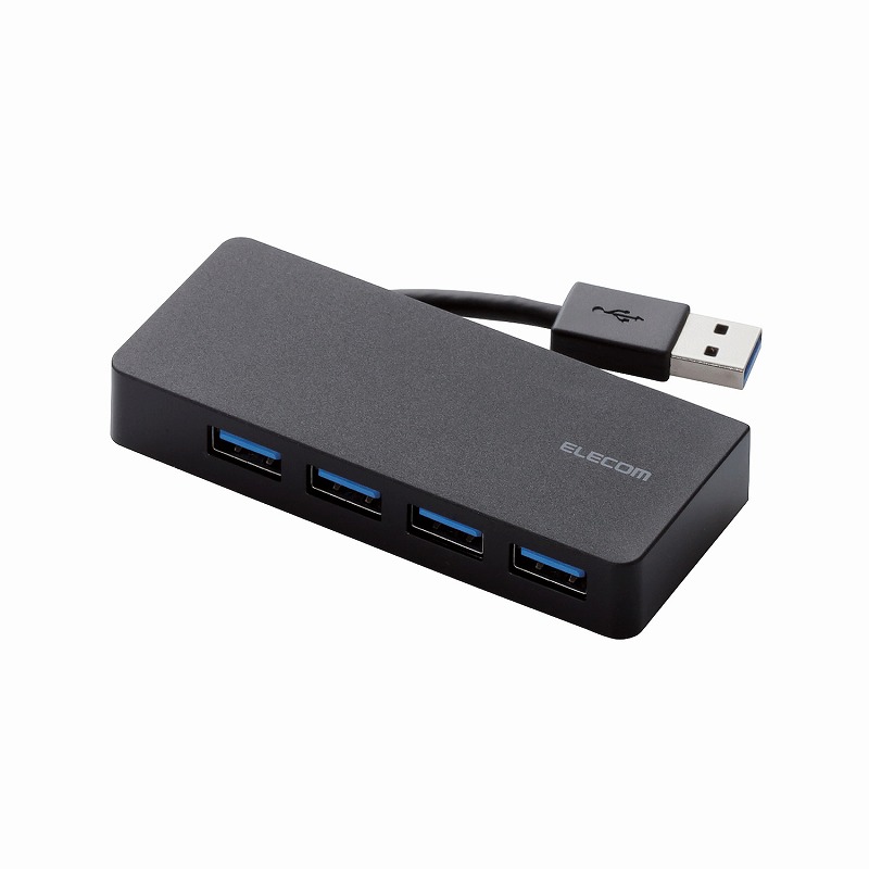 USBHUB3.0/ケーブル収納/バスパワー/4ポート/ブラック