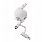 【サンワサプライ】2in1　USBケーブル　巻き取り式　80cm　Lightning