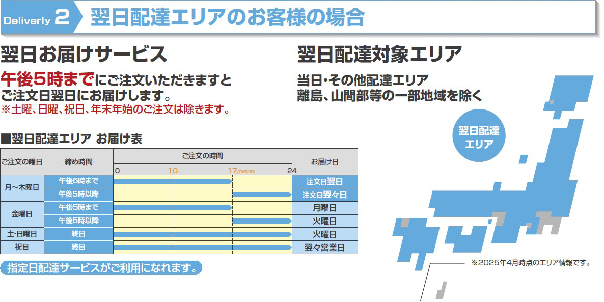 翌日配達エリアのお客様の場合